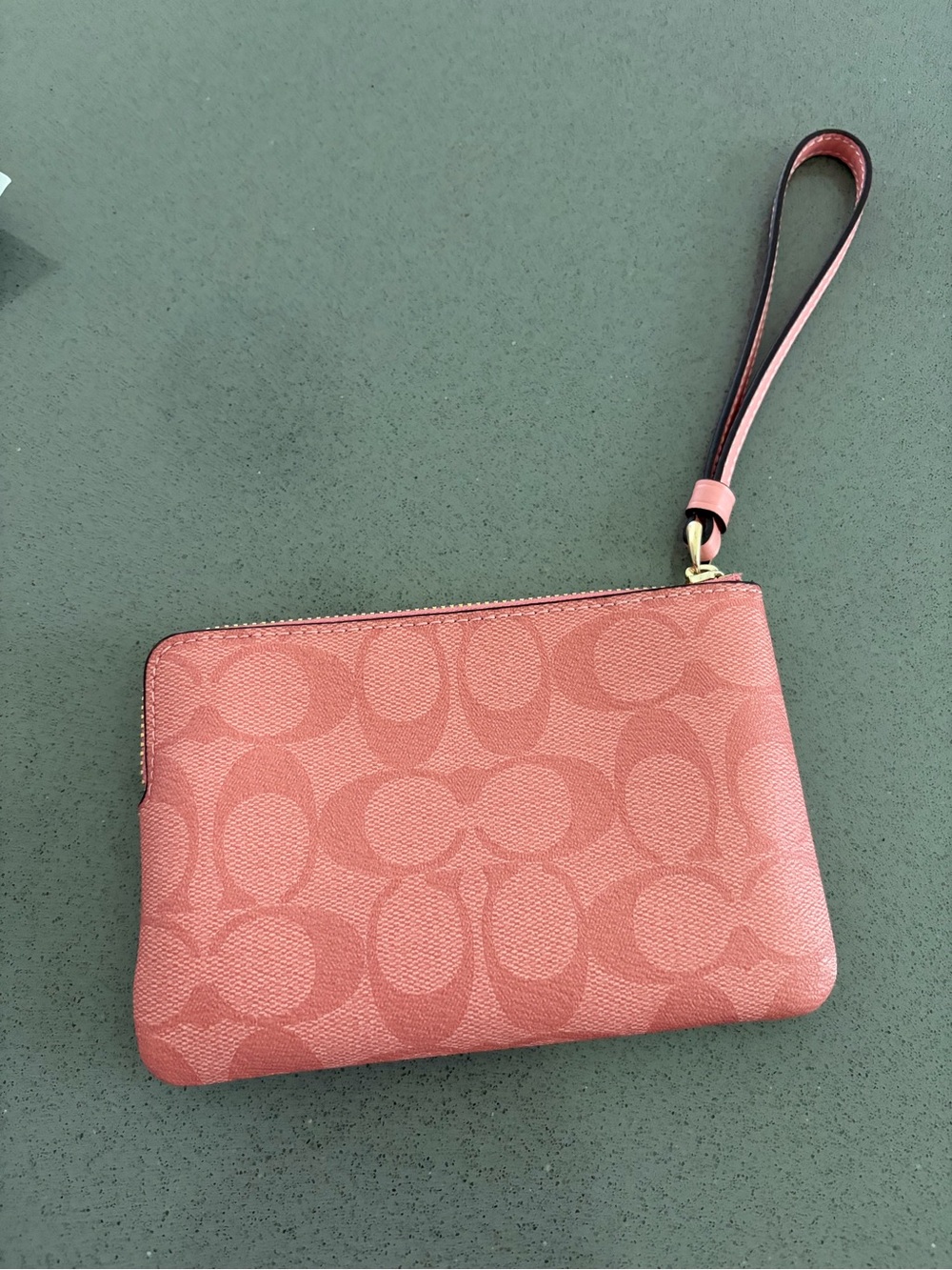 Coach Candy Pink Wristlet Wallet Gold Accents Coral Pink Repeating C Logo NEW - Picture 7 of 12